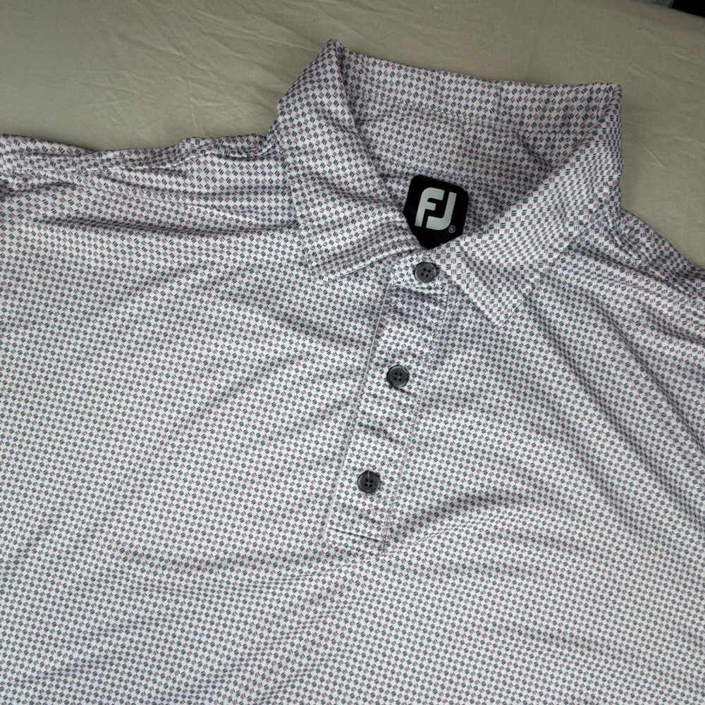 FootJoy Golf Polo Shirt Mens XL White Purple Geometric AOP Performance SS